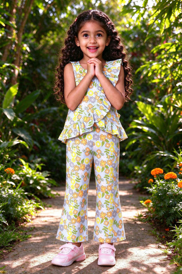 Girls Sky Blue Floral Coord Set