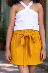 Girls White Top & Yellow Shorts Set - close-up