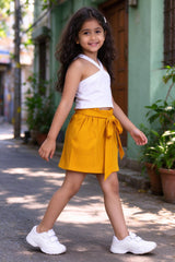 Girls White Top & Yellow Shorts Set - side