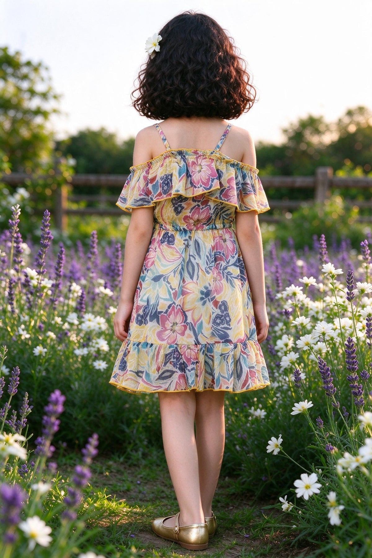 Back view of Girls Multicolor Georgette Dress