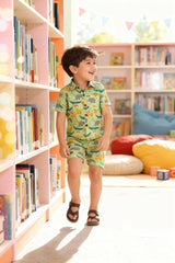 Animal Printed Pure Cotton Boys Shirt & Shorts Coord Set Clothing Set