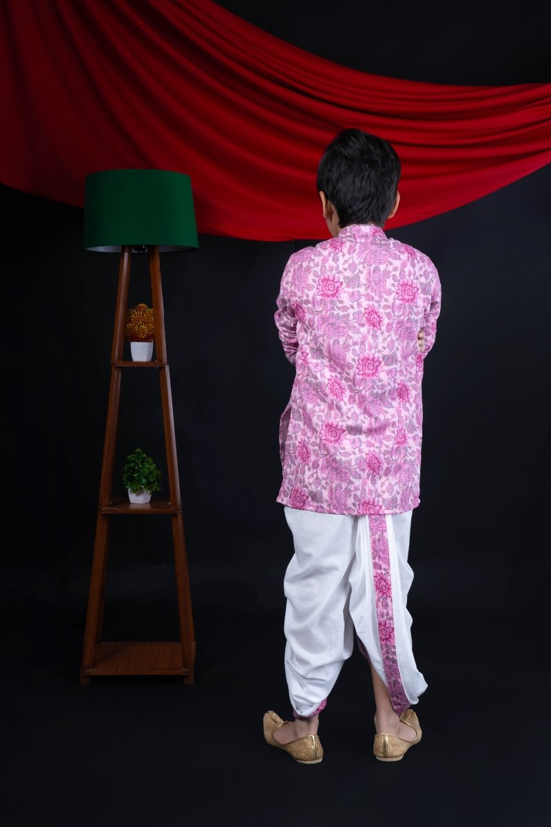 Pink Floral Kurta Dhoti Set for Boys - Diwali Ethnic Wear - Bebe Unicorn