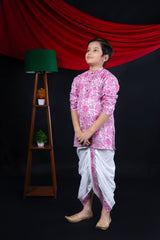 Pink Floral Kurta Dhoti Set for Boys - Diwali Ethnic Wear - Bebe Unicorn