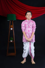 Pink Floral Kurta Dhoti Set for Boys - Diwali Ethnic Wear - Bebe Unicorn