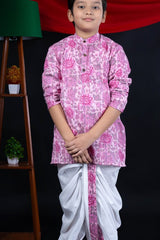 Pink Floral Kurta Dhoti Set for Boys - Diwali Ethnic Wear - Bebe Unicorn