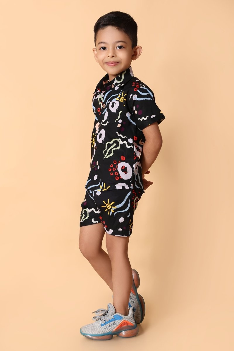 Printed Pure Cotton Boys Shirt & Shorts Coord Set Clothing Set - Bebe Unicorn