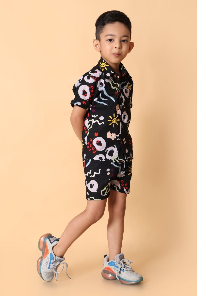 Printed Pure Cotton Boys Shirt & Shorts Coord Set Clothing Set - Bebe Unicorn