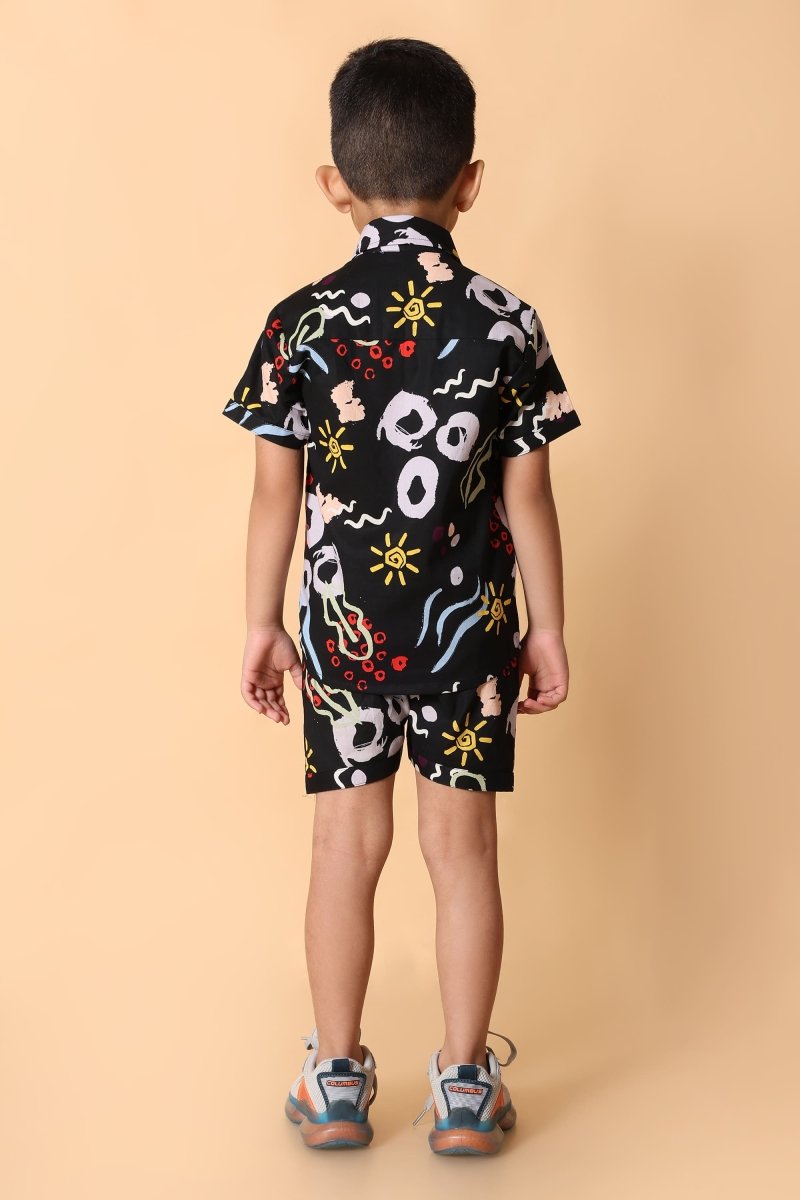 Printed Pure Cotton Boys Shirt & Shorts Coord Set Clothing Set - Bebe Unicorn