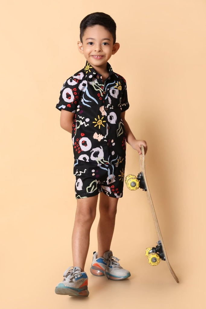 Printed Pure Cotton Boys Shirt & Shorts Coord Set Clothing Set - Bebe Unicorn