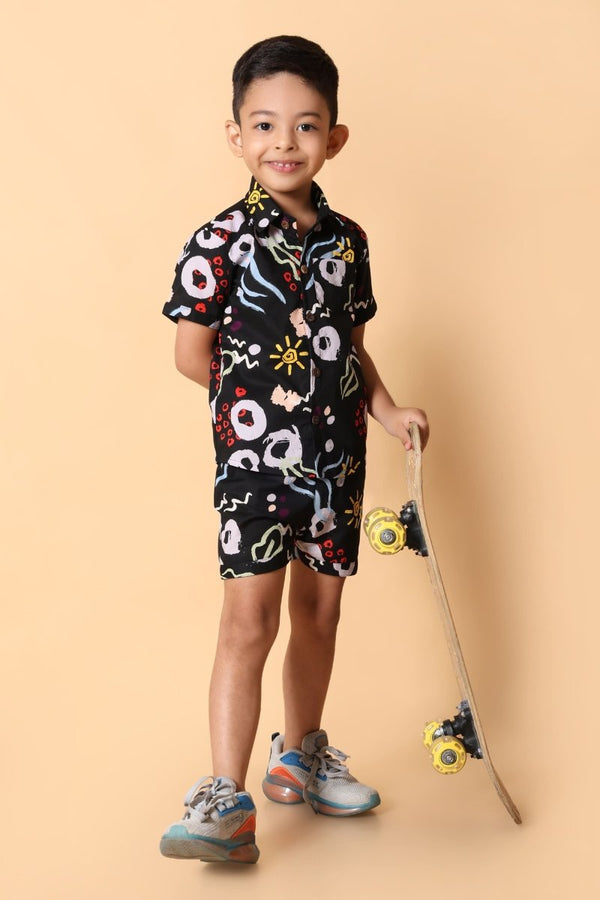 Printed Pure Cotton Boys Shirt & Shorts Coord Set Clothing Set - Bebe Unicorn