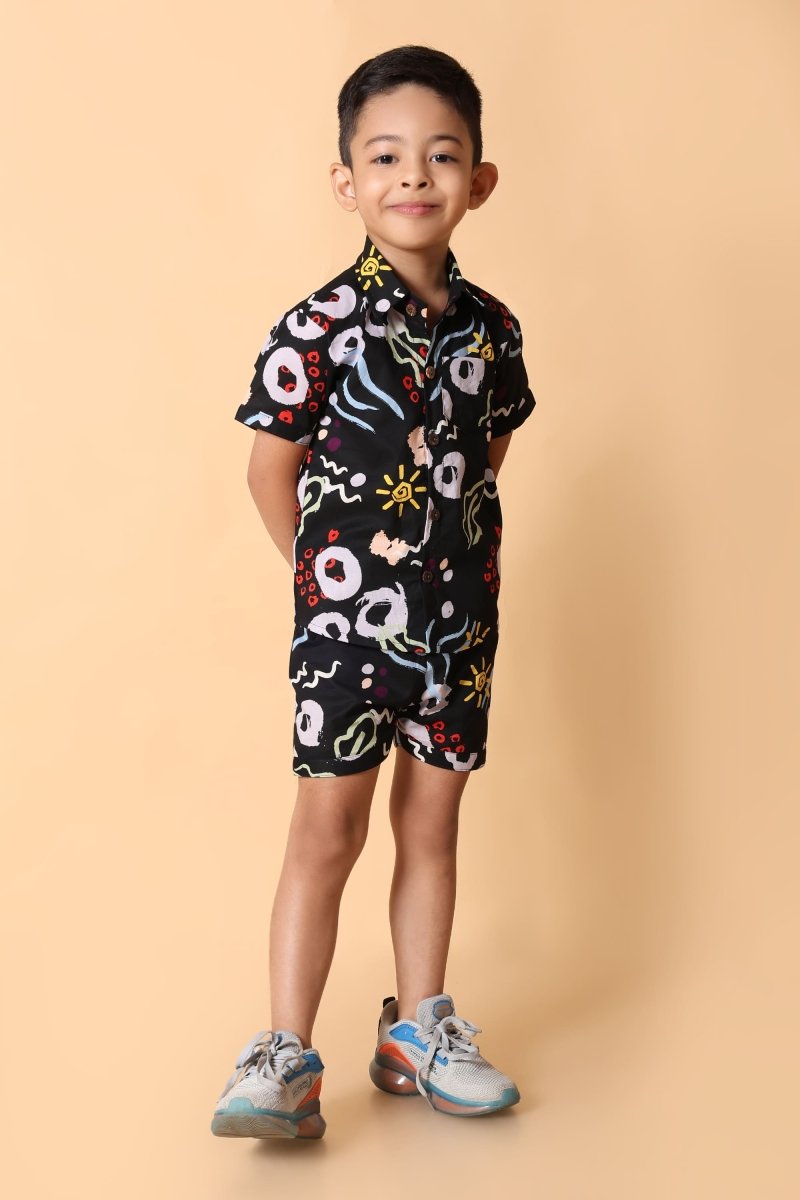 Printed Pure Cotton Boys Shirt & Shorts Coord Set Clothing Set - Bebe Unicorn