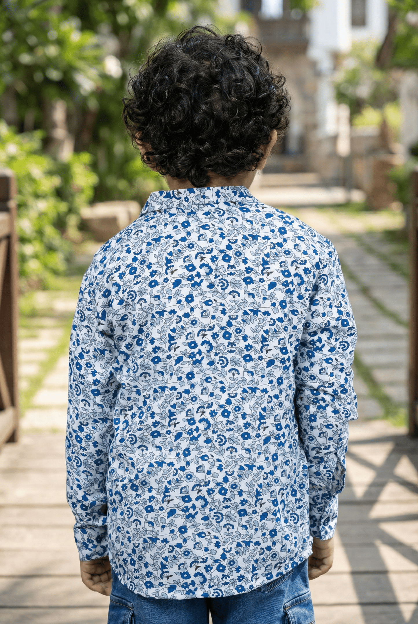 Fresh Blooms: Boys' Blue Small Flowers Printed Shirt
