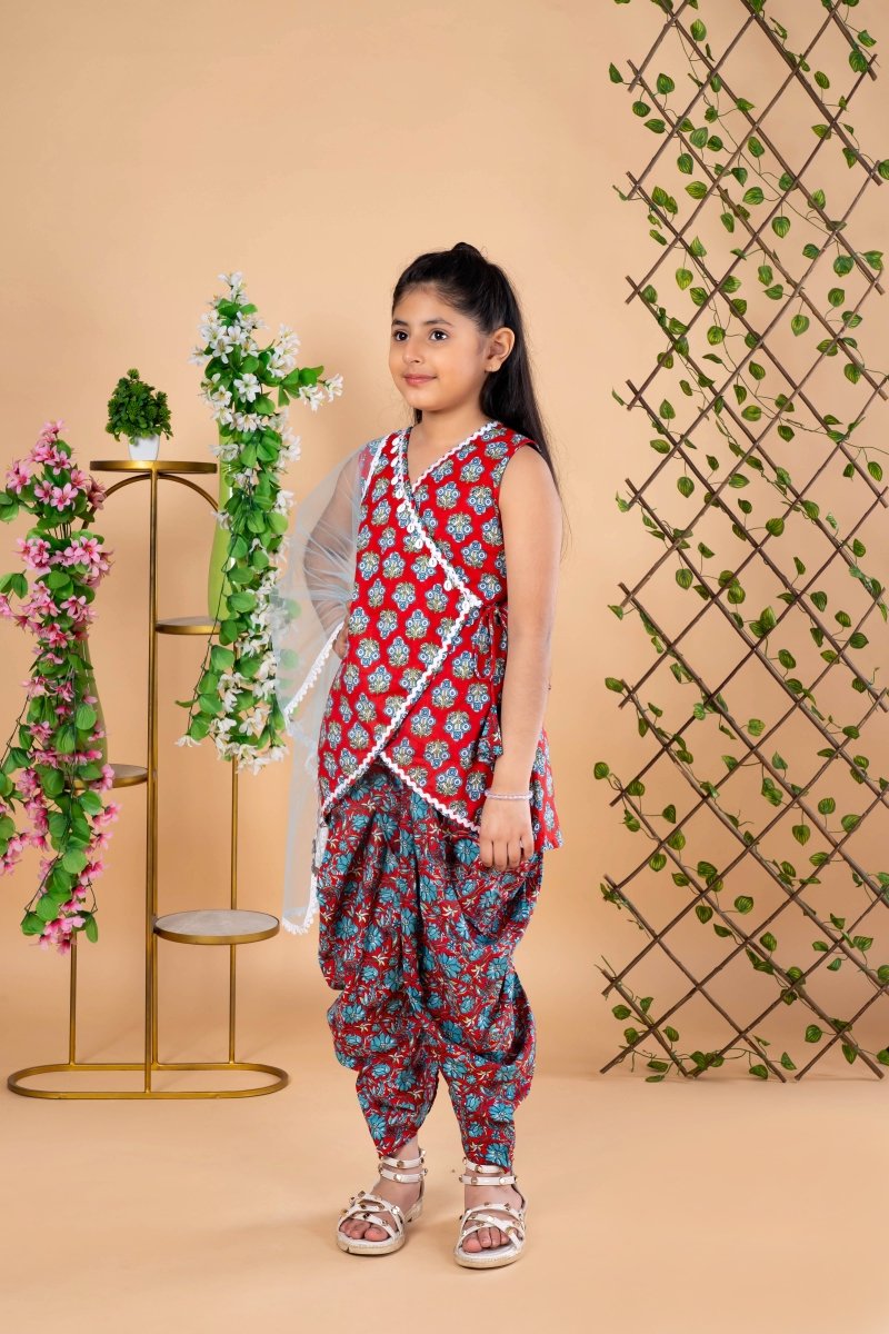 Red Floral Patiala Suit for Girls – Best Rakhi Outfit for Girls 2025 - Bebe Unicorn