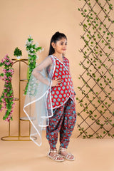 Red Floral Patiala Suit for Girls – Best Rakhi Outfit for Girls 2025 - Bebe Unicorn