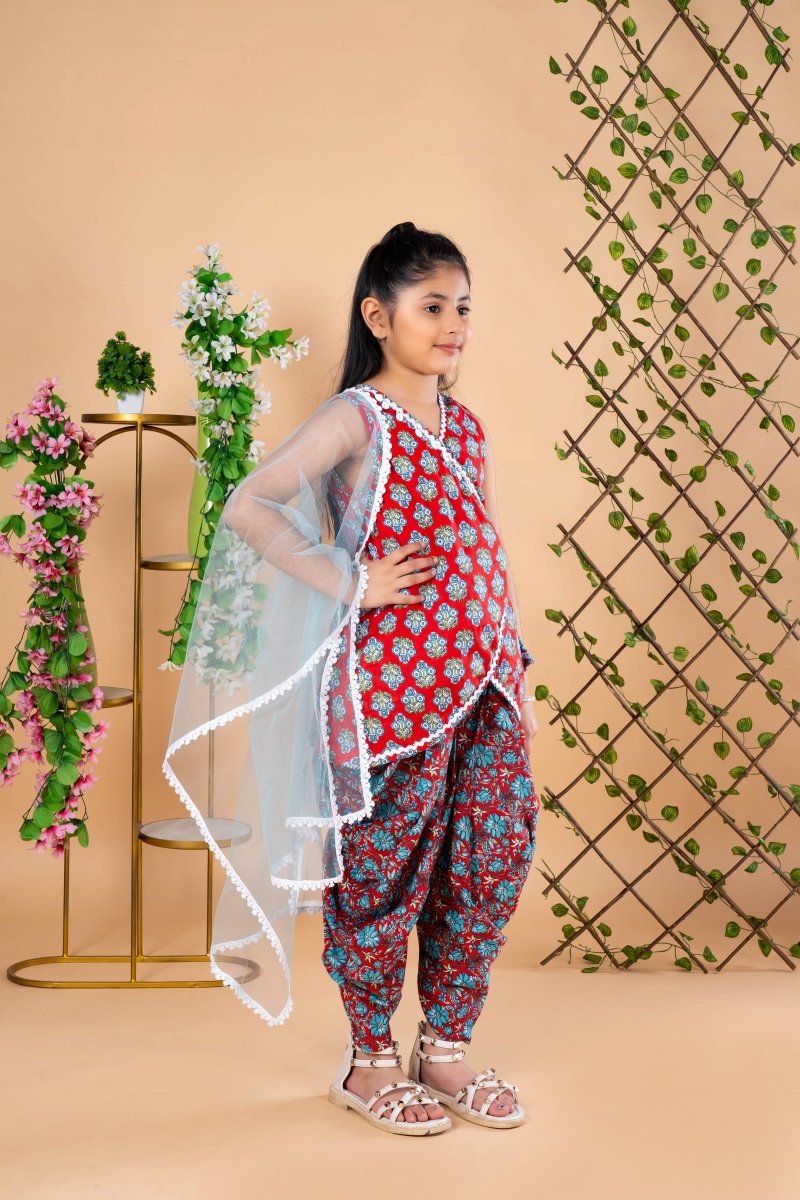 Red Floral Patiala Suit for Girls – Best Rakhi Outfit for Girls 2025 - Bebe Unicorn