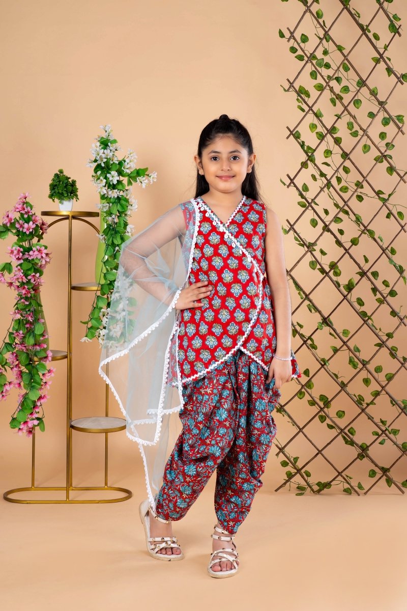 Red Floral Patiala Suit for Girls – Best Rakhi Outfit for Girls 2025 - Bebe Unicorn