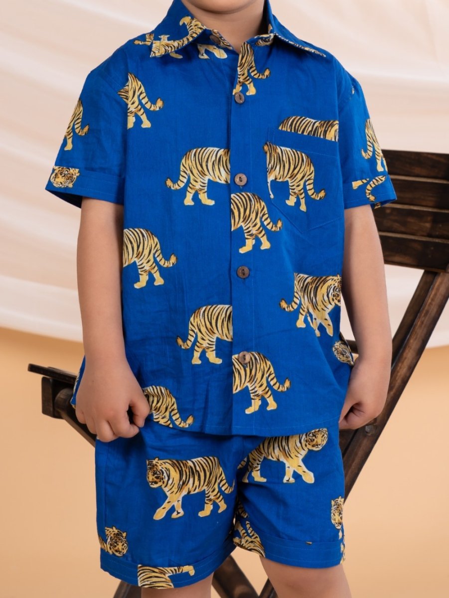 Royal Blue Roar Cotton Co - ord Set - Bebe Unicorn