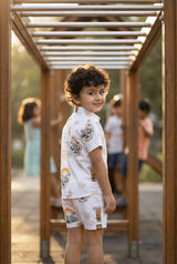 Skull Printed Pure Cotton Boys Shirt & Shorts Coord Set Clothing Set