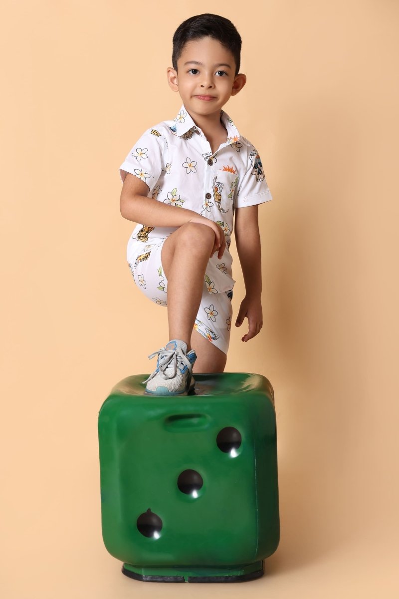 Skull Printed Pure Cotton Boys Shirt & Shorts Coord Set Clothing Set - Bebe Unicorn