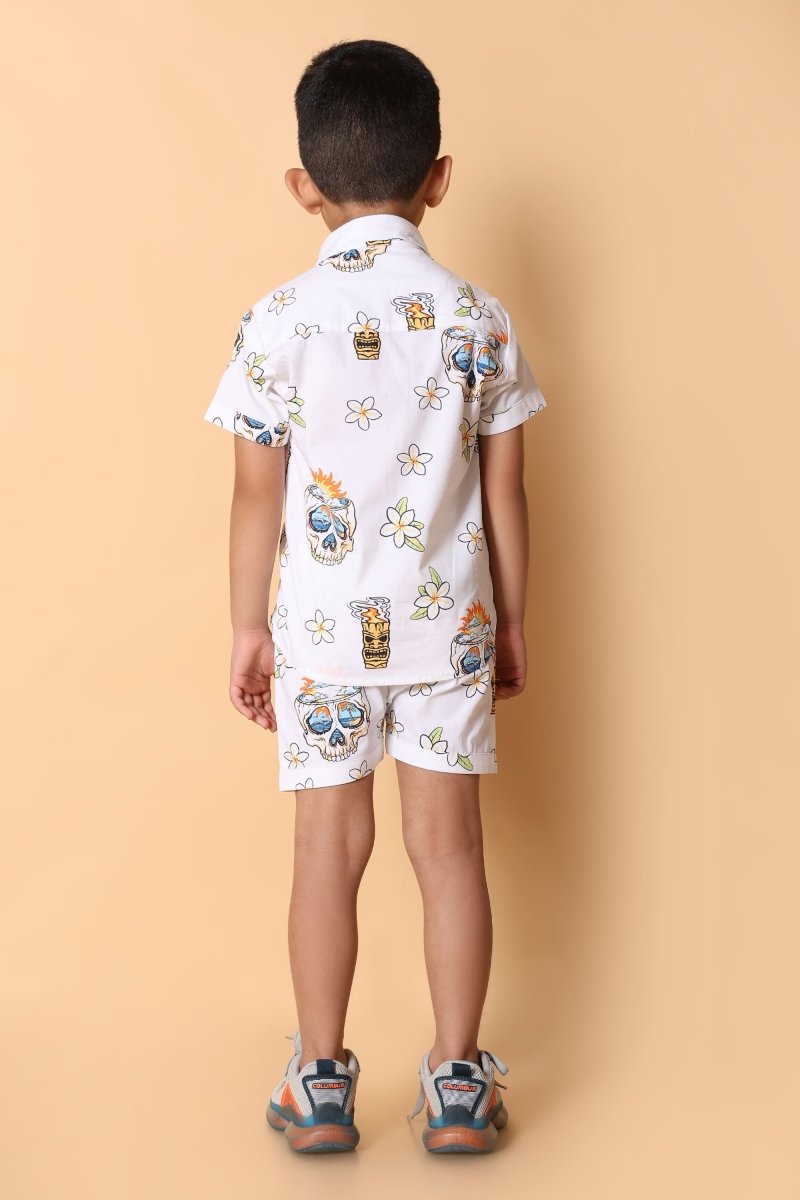 Skull Printed Pure Cotton Boys Shirt & Shorts Coord Set Clothing Set - Bebe Unicorn