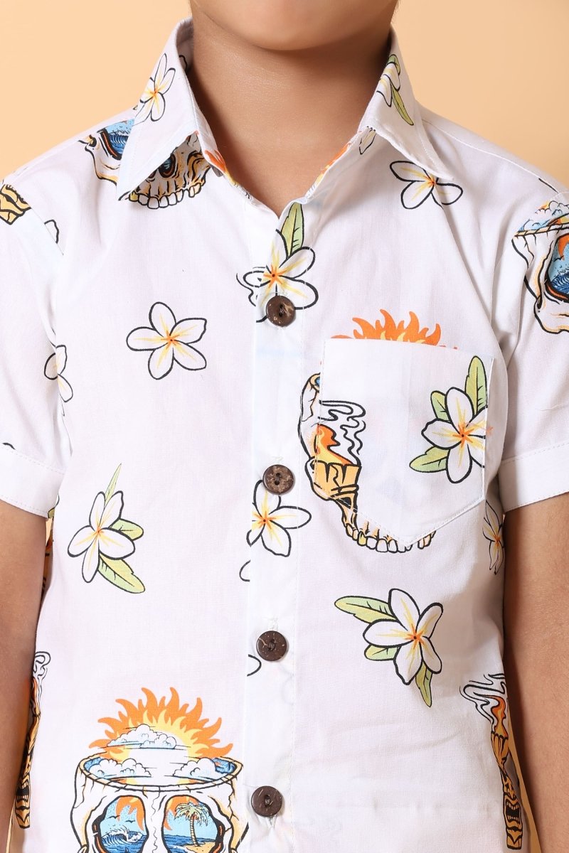 Skull Printed Pure Cotton Boys Shirt & Shorts Coord Set Clothing Set - Bebe Unicorn