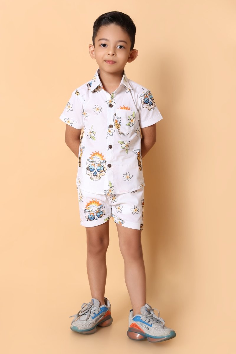 Skull Printed Pure Cotton Boys Shirt & Shorts Coord Set Clothing Set - Bebe Unicorn