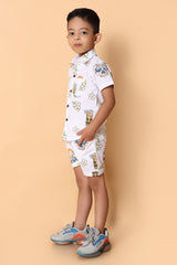 Skull Printed Pure Cotton Boys Shirt & Shorts Coord Set Clothing Set - Bebe Unicorn