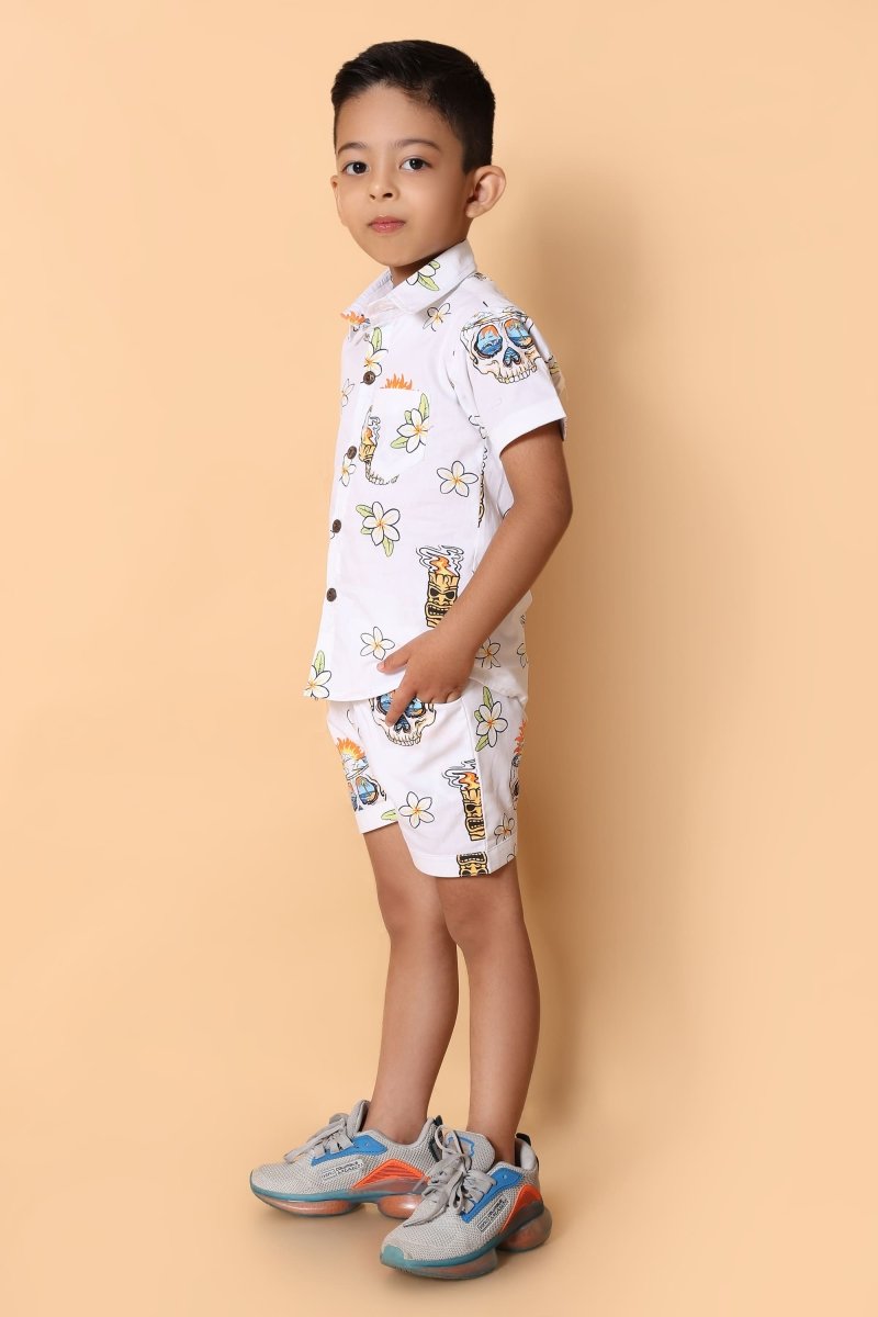 Skull Printed Pure Cotton Boys Shirt & Shorts Coord Set Clothing Set - Bebe Unicorn
