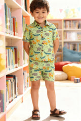 Animal Printed Pure Cotton Boys Shirt & Shorts Coord Set Clothing Set