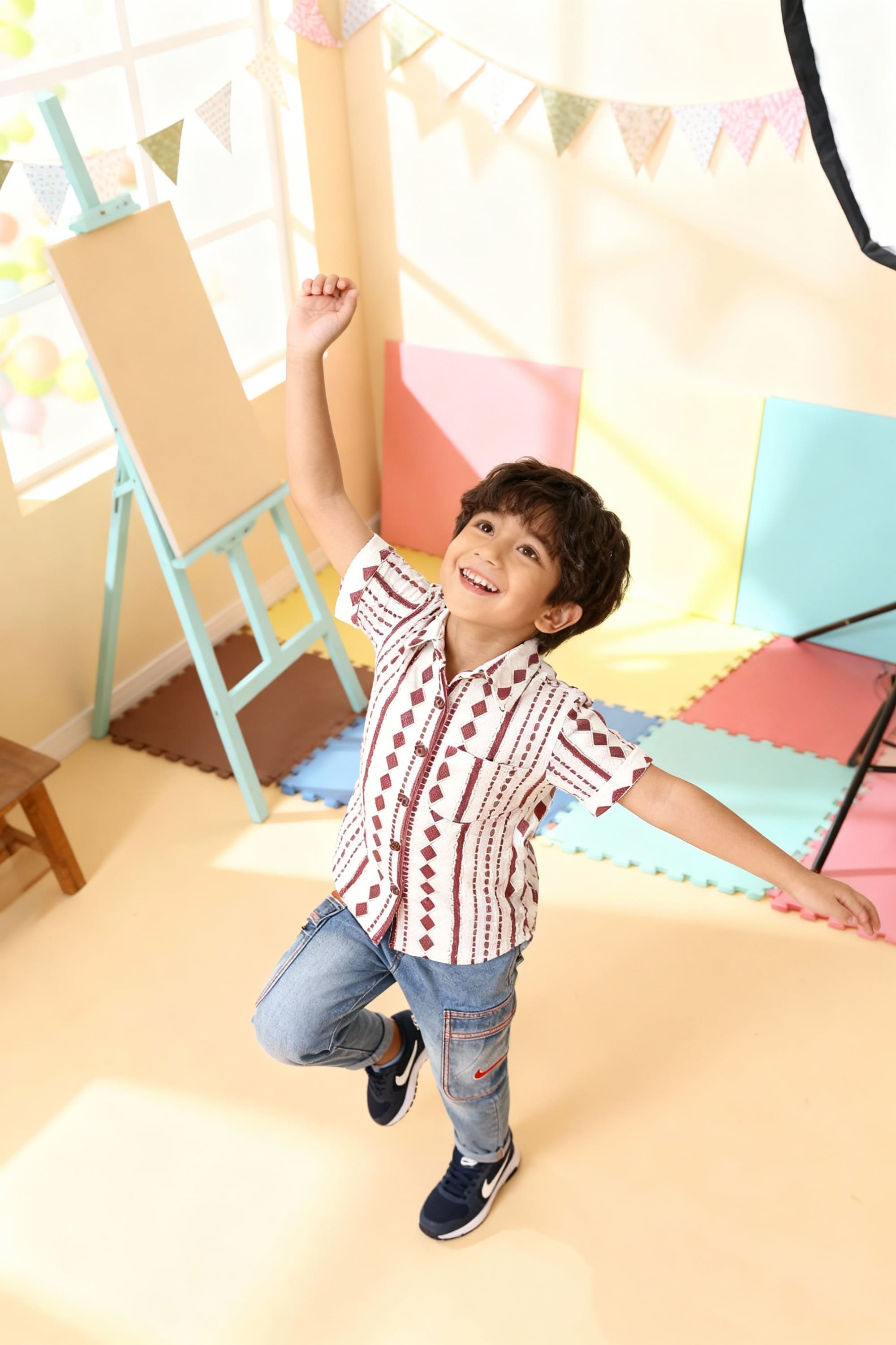 Maroon & White Ethnic Print Shirt - 4 Year Boy Festive Dress