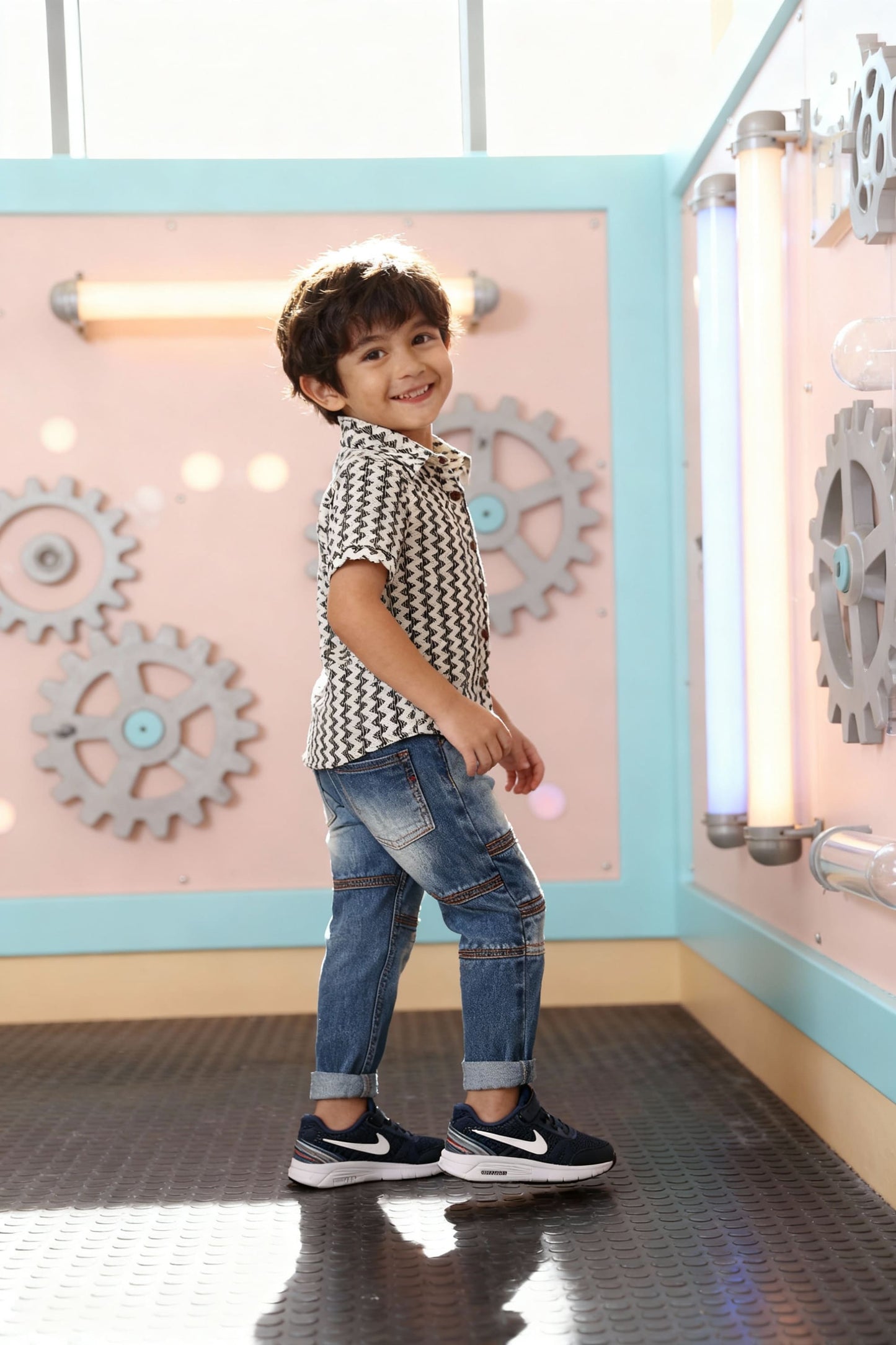 Zig-Zag Print Cotton Shirt - Kids Dress for Boys