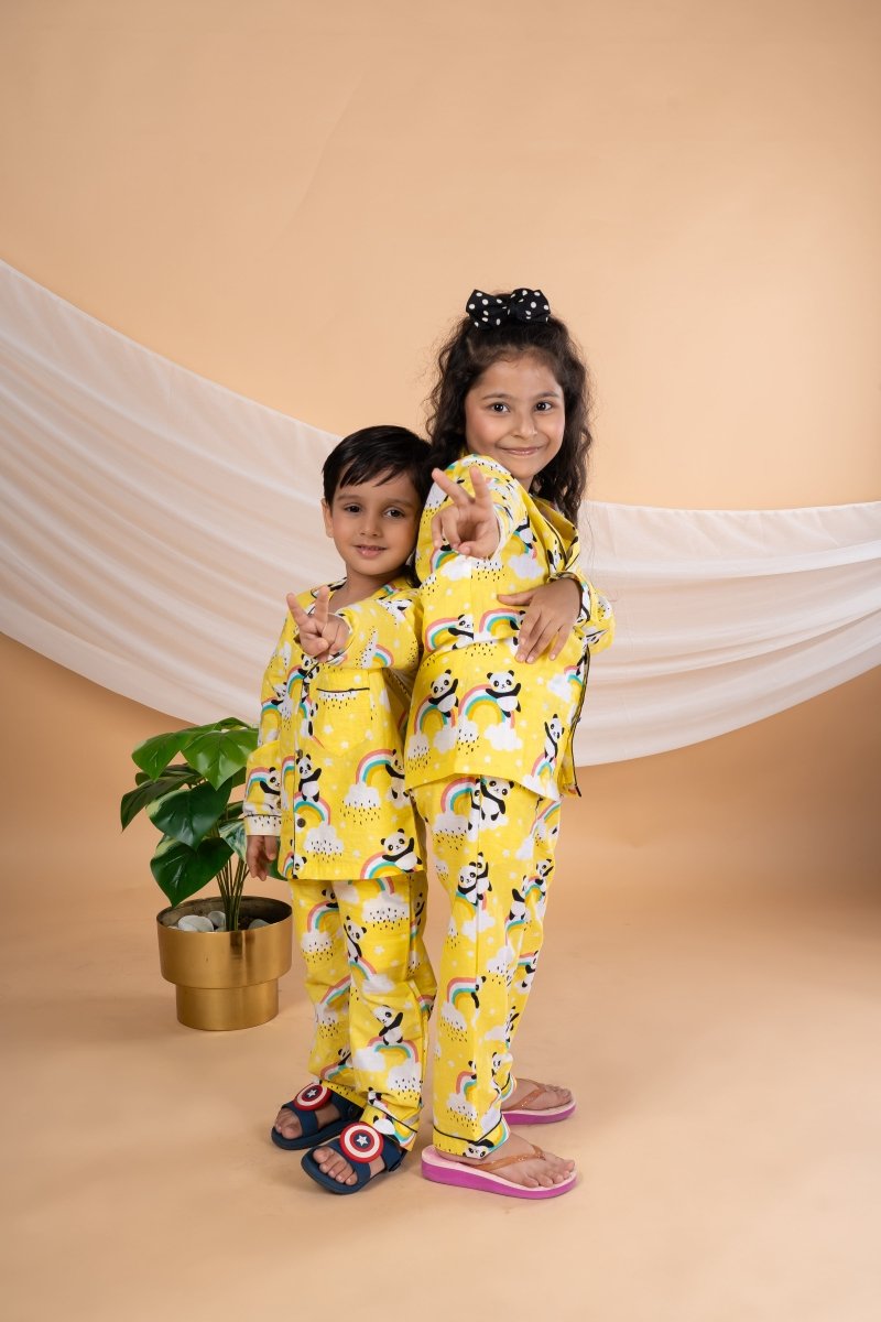 Unisex Kids Cotton Cambric Night Suit - Soft, Comfy & Breathable Sleepwear for Boys and Girls - Bebe Unicorn