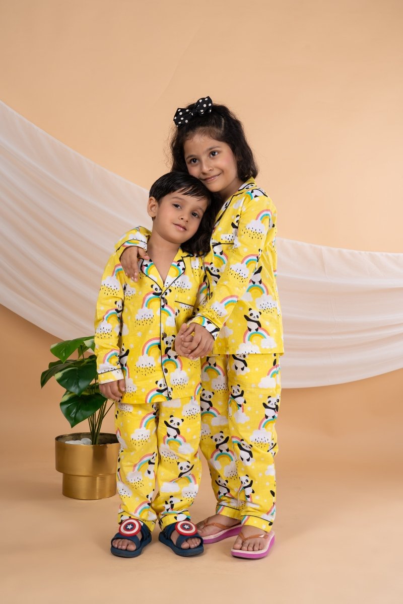 Unisex Kids Cotton Cambric Night Suit - Soft, Comfy & Breathable Sleepwear for Boys and Girls - Bebe Unicorn