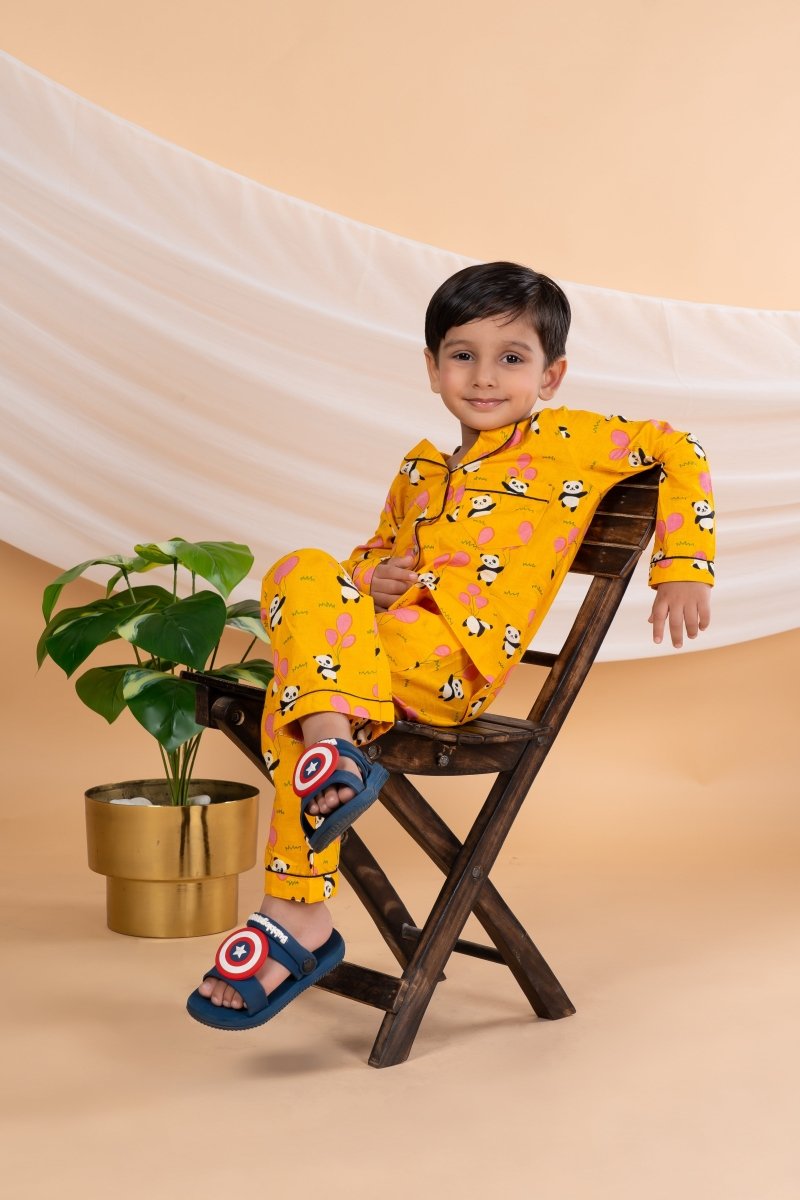 Unisex Kids Cotton Cambric Night Suit - Soft, Comfy & Breathable Sleepwear for Boys and Girls (Mustard) - Bebe Unicorn