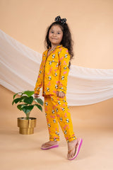 Unisex Kids Cotton Cambric Night Suit - Soft, Comfy & Breathable Sleepwear for Boys and Girls (Mustard) - Bebe Unicorn
