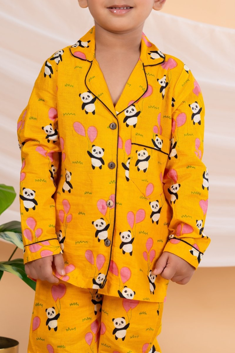 Unisex Kids Cotton Cambric Night Suit - Soft, Comfy & Breathable Sleepwear for Boys and Girls (Mustard) - Bebe Unicorn