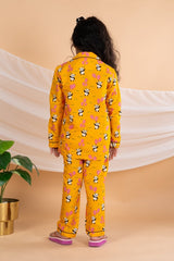 Unisex Kids Cotton Cambric Night Suit - Soft, Comfy & Breathable Sleepwear for Boys and Girls (Mustard) - Bebe Unicorn