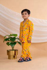 Unisex Kids Cotton Cambric Night Suit - Soft, Comfy & Breathable Sleepwear for Boys and Girls (Mustard) - Bebe Unicorn