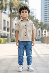 Beige Diamond Print Shirt - Kids Dress for Boys