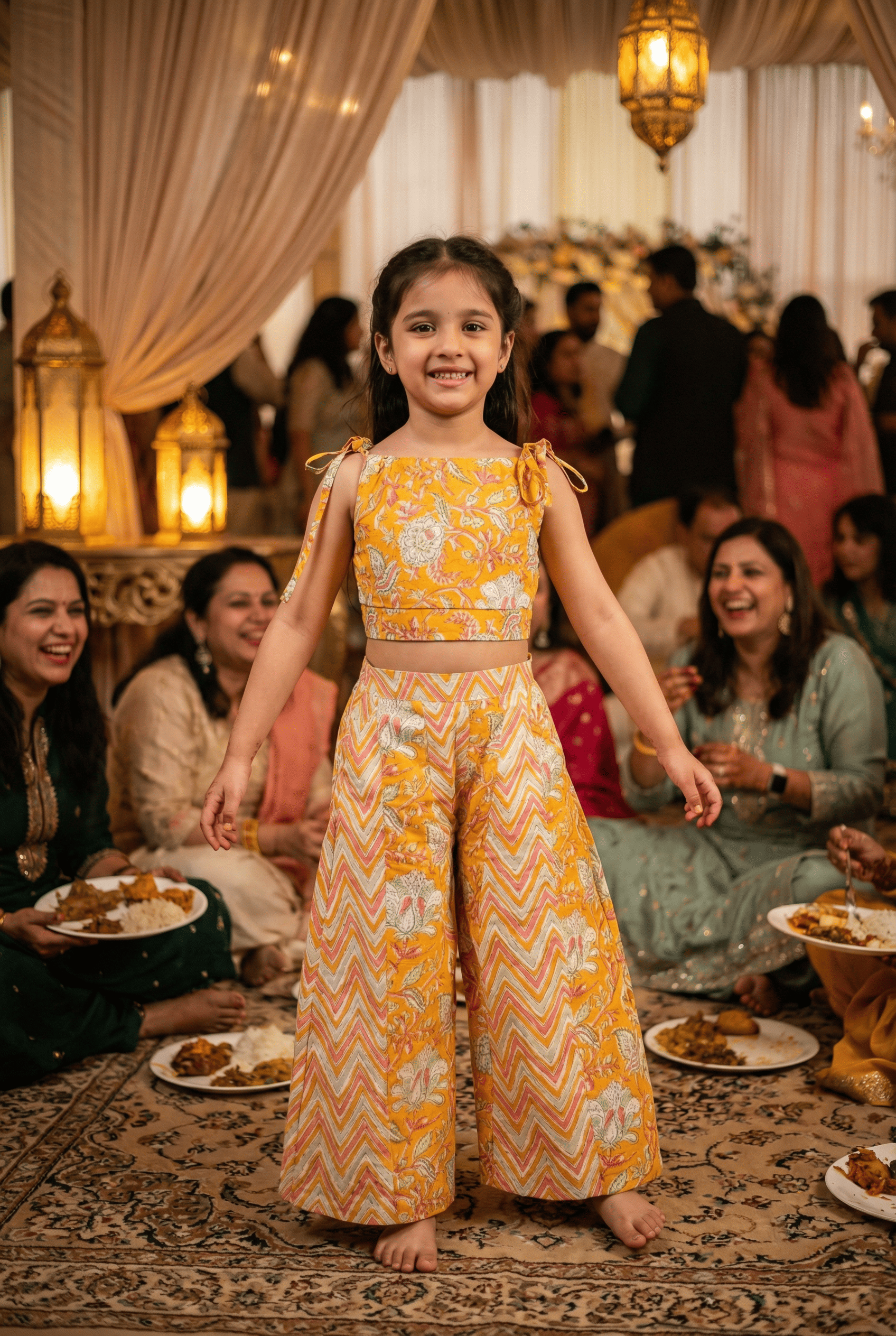 Floral Crop Top & Palazzo Set - Ethnic Party Wear Dress for Girls