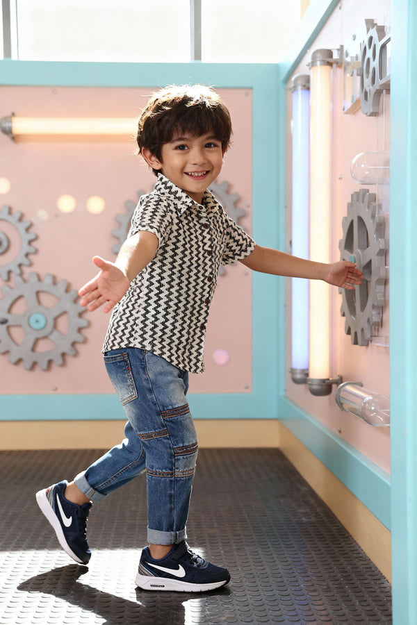 Zig-Zag Print Cotton Shirt - Kids Dress for Boys (4 Years)