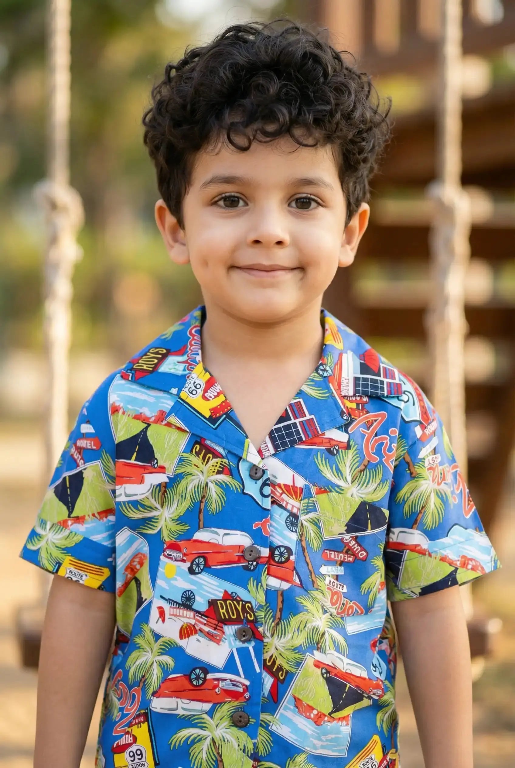 Boys Rayon Blue Co-ord Set | Kids Summer Shirt & Shorts Outfit (Oversized) Bebe Unicorn