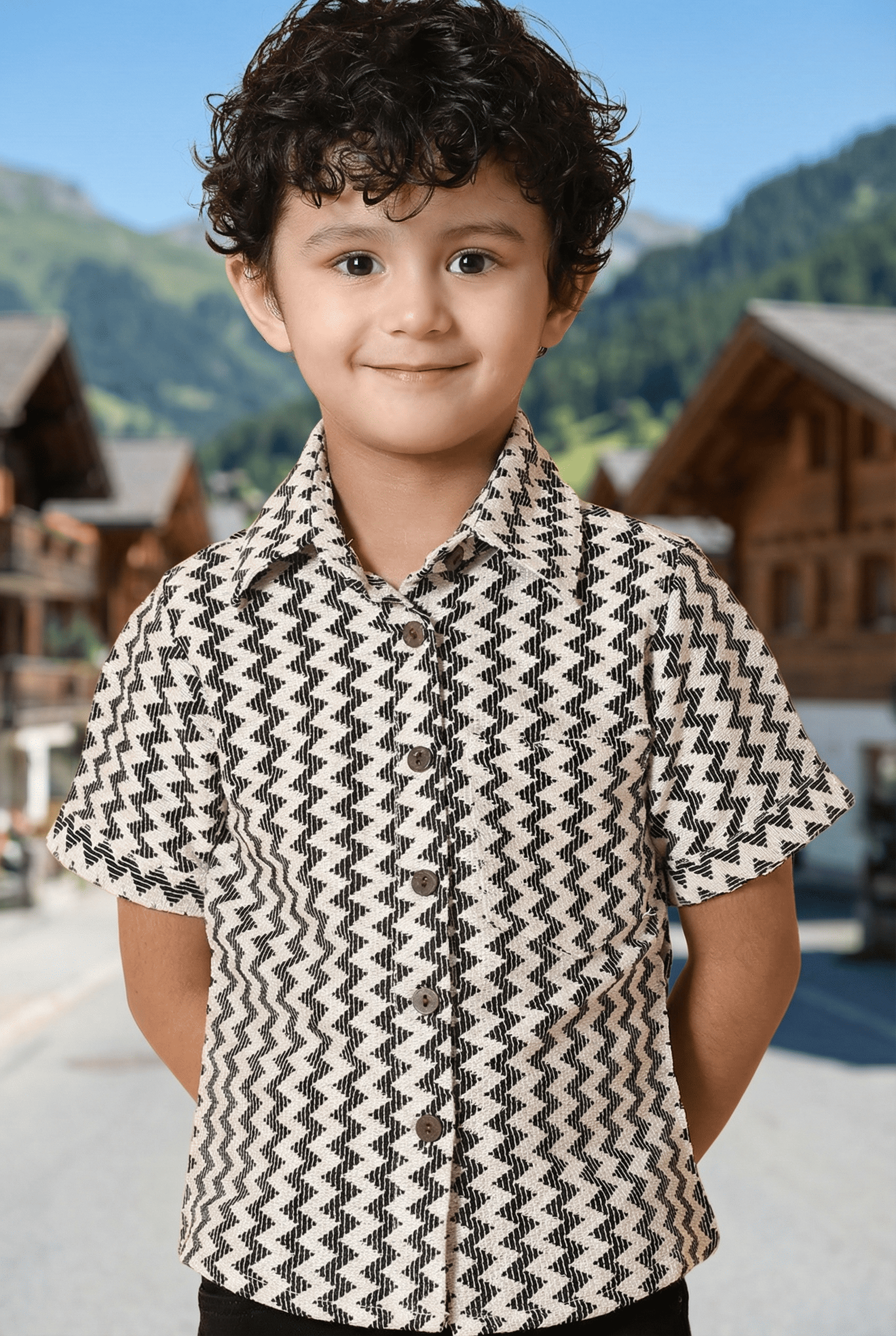 Zig-Zag Print Cotton Shirt - Kids Dress for Boys