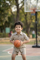 Boys Casual Geometric Print Cotton Coord Set