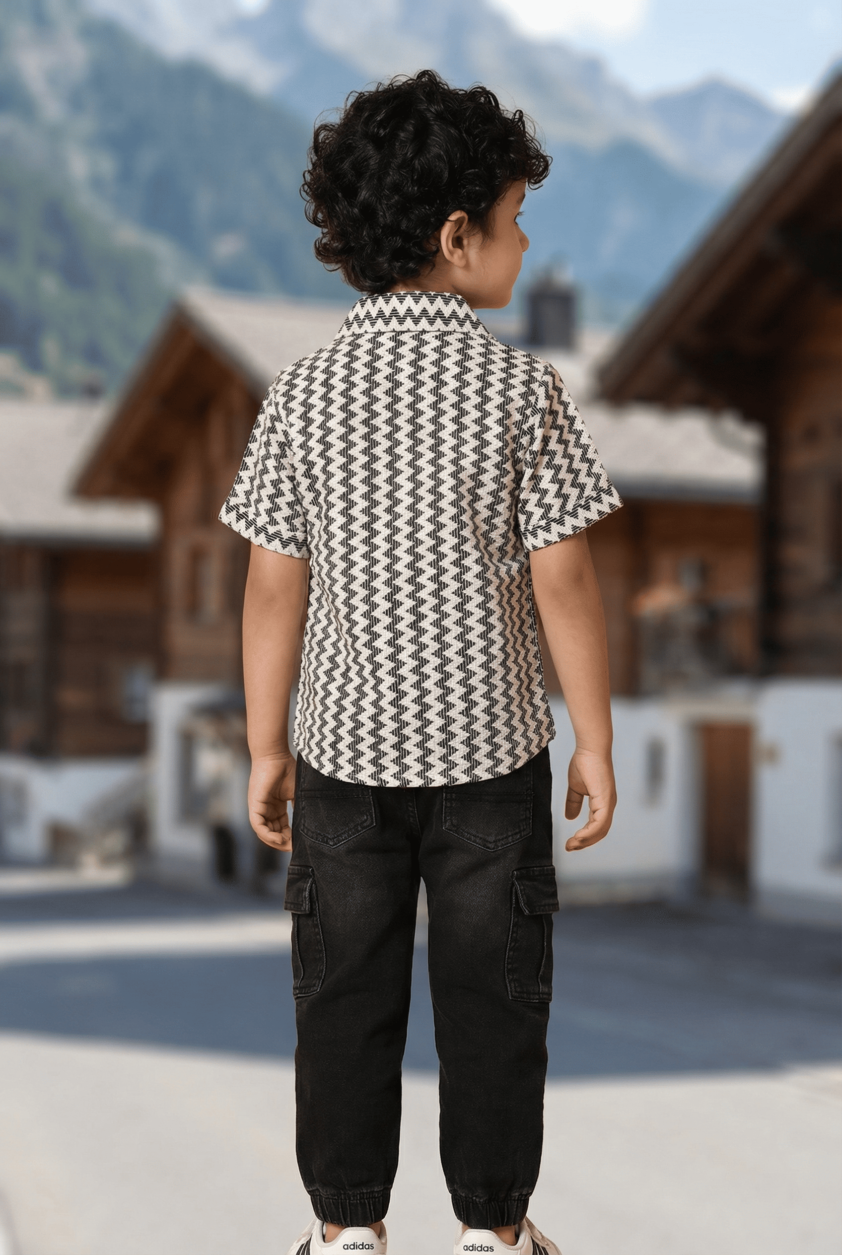 Zig-Zag Print Cotton Shirt - Kids Dress for Boys