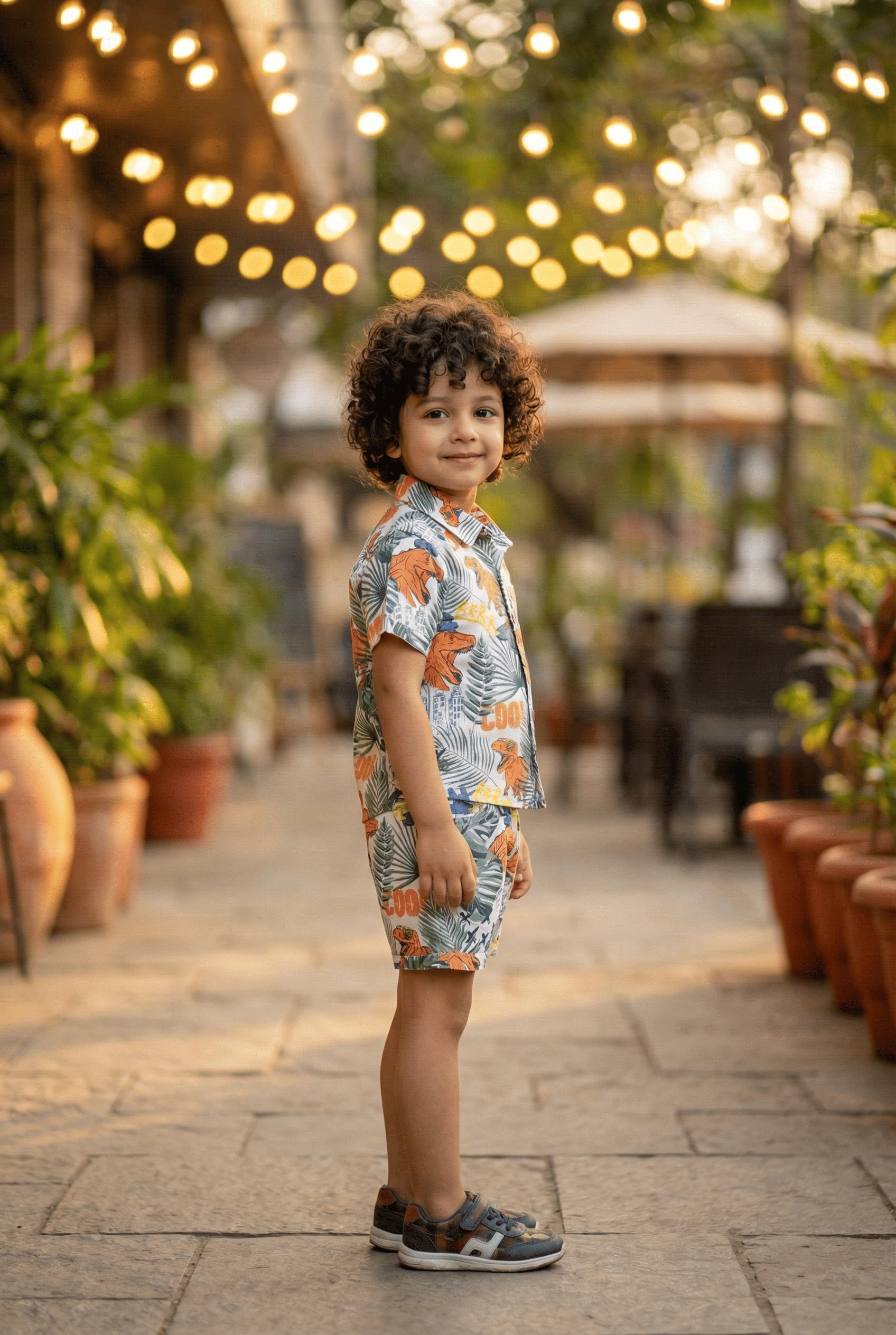 Dino Printed Pure Cotton Boys Shirt & Shorts Coord Set Clothing Set
