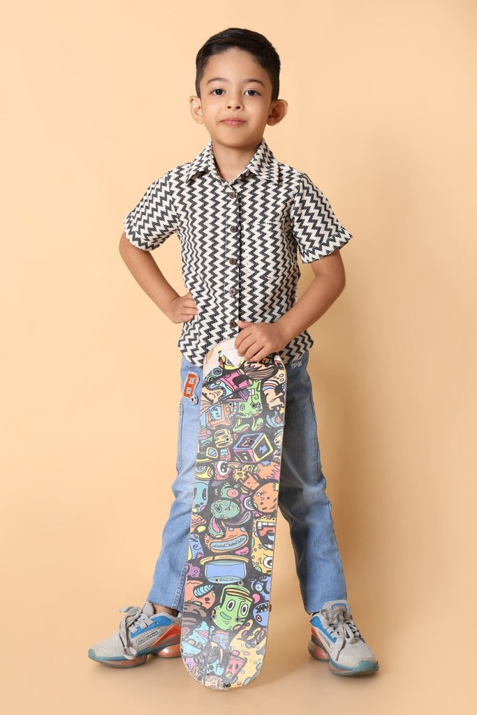 Zig - Zag Print Cotton Shirt – Kids Dress for Boys (4 Years) - Bebe Unicorn