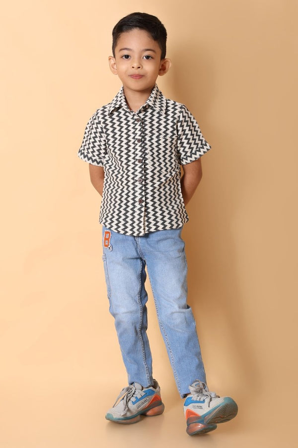 Zig - Zag Print Cotton Shirt – Kids Dress for Boys (4 Years) - Bebe Unicorn