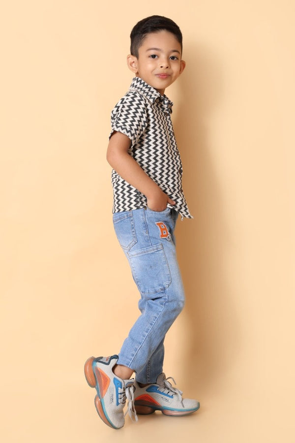 Zig - Zag Print Cotton Shirt – Kids Dress for Boys (4 Years) - Bebe Unicorn