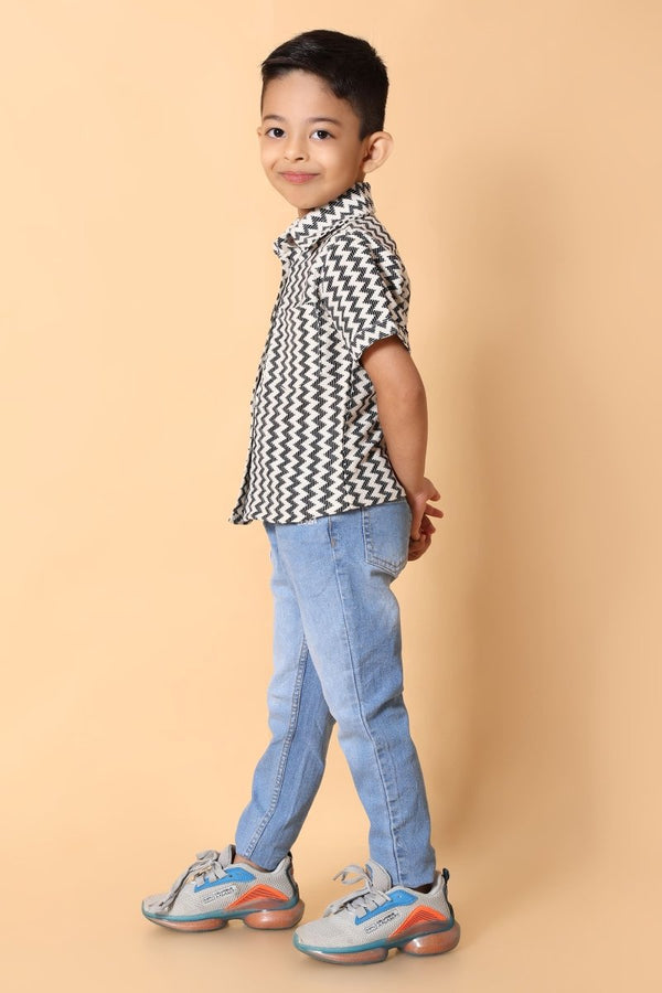 Zig - Zag Print Cotton Shirt – Kids Dress for Boys (4 Years) - Bebe Unicorn